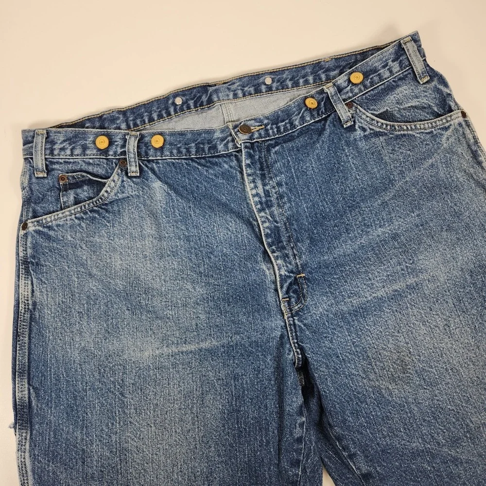 Dickies Suspender Carpenter Jeans 42x27 Denim Work Utility‎ Pants Blue *Hemmed*